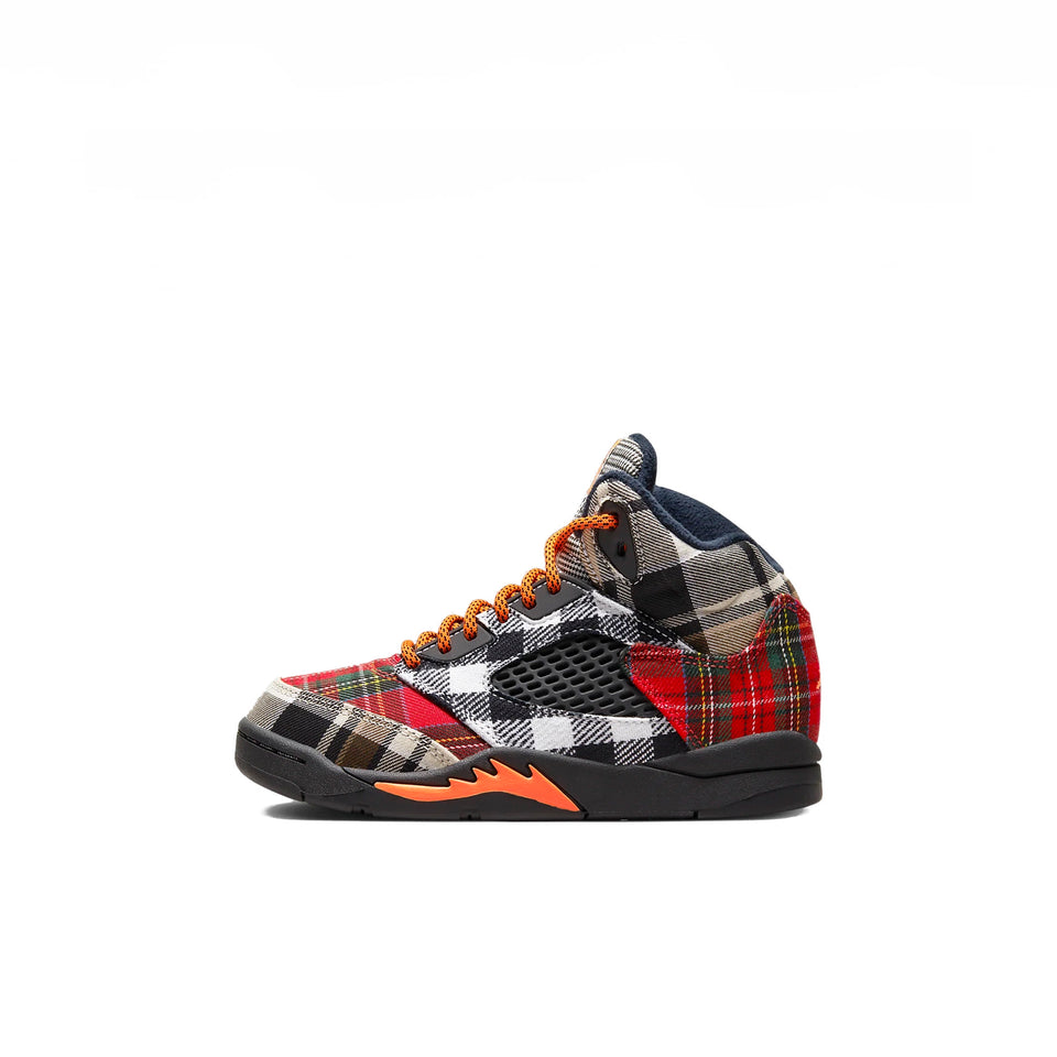 Air Jordan Retro 5 Plaid TD (Black/Total Orange-Dark Obsidian) - Kids