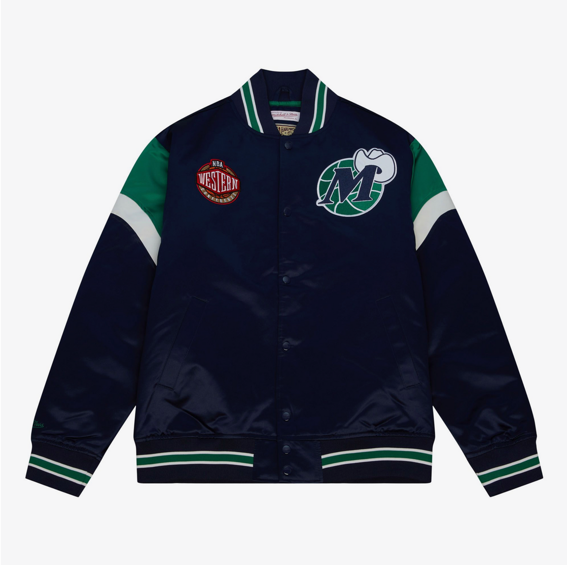 Mitchell & Ness Dallas Mavericks NBA Heavyweight Satin Jacket ( Navy / Green ) - Mitchell & Ness Dallas Mavericks NBA Heavyweight Satin Jacket ( Navy / Green ) - 