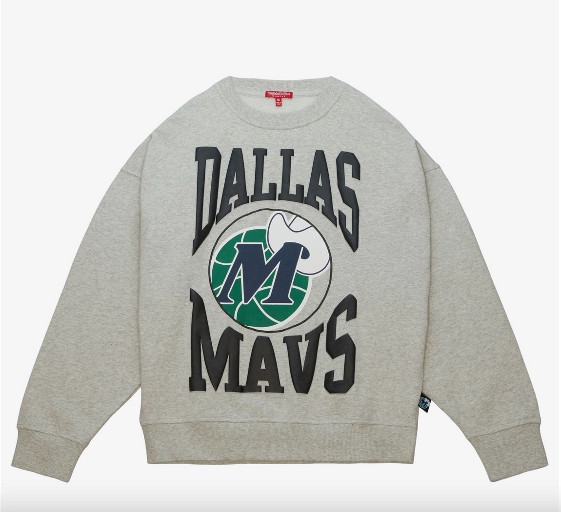 Mitchell Ness Dallas Mavericks NBA Women s Logo Crewneck 3.0 Sweatshirt Grey