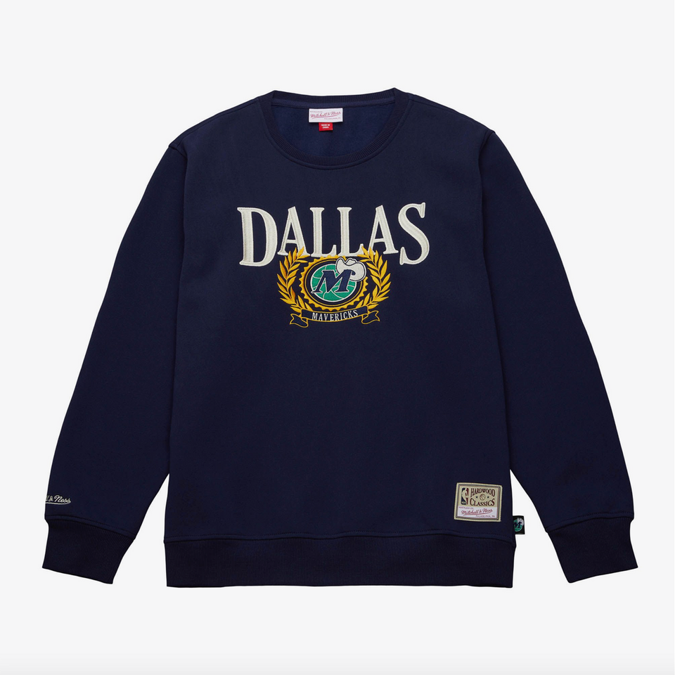 Mitchell & Ness Dallas Mavericks NBA Collegiate Crew Fleece Sweatshirt ( Navy / Gold ) - Men's Apparel