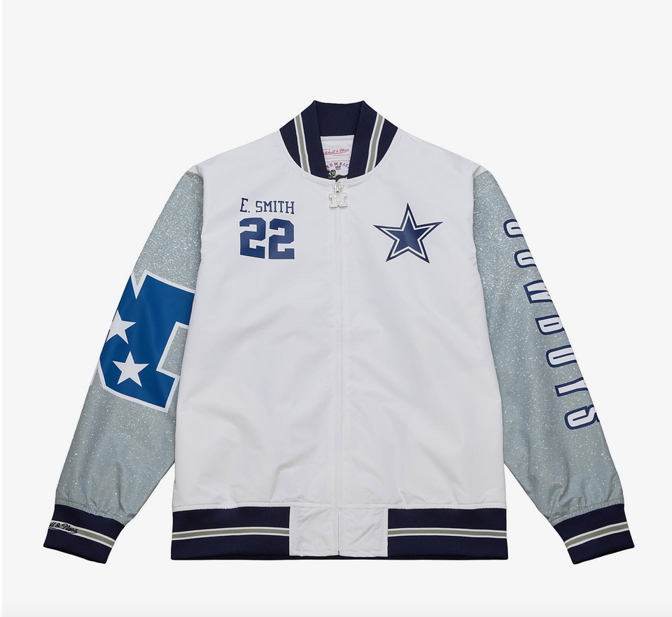 Mitchell & Ness NFL Dallas Cowboys Player Burst Emmitt Smith #22 Warm Up Jacket ( White ) - Mitchell & Ness