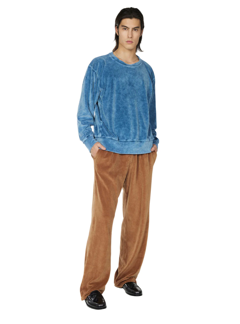 Les Tien Velour Crew (Deep Teal Acid Wash) - Les Tien Velour Crew (Deep Teal Acid Wash) - 