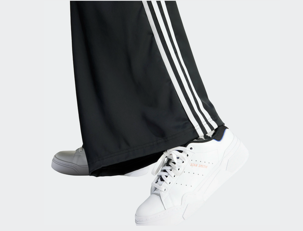 Women s Adidas Adicolor Satin Wide Leg Track Pants Black White Centre