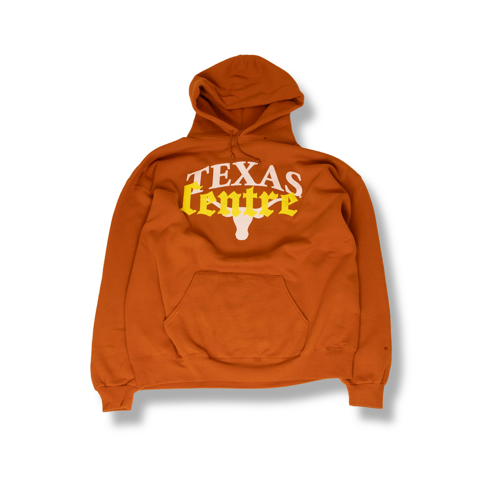 Centre Upcycled Texas Font Hoodie (Orange) - Men's Apparel