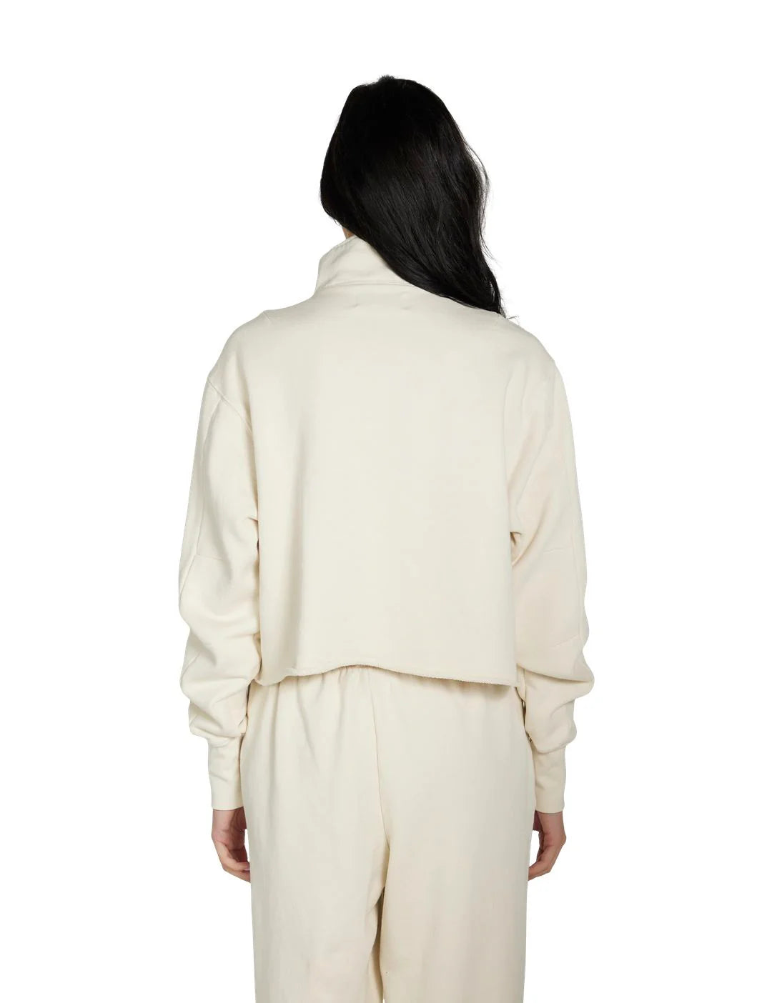 Les Tien Women's Crop Half Zip Pullover (Ivory) - Les Tien Women's Crop Half Zip Pullover (Ivory) - 