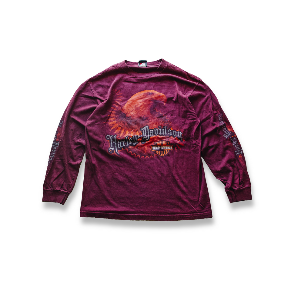 Centre Upcycled Harley Long Sleeve Tee (Maroon) - Centre Upcycle Program