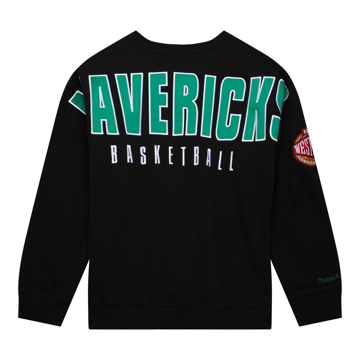 Mitchell & Ness Dallas Mavericks NBA Team First Satin Fleece Crewneck Sweatshirt ( Black ) - Mitchell & Ness Dallas Mavericks NBA Team First Satin Fleece Crewneck Sweatshirt ( Black ) - 