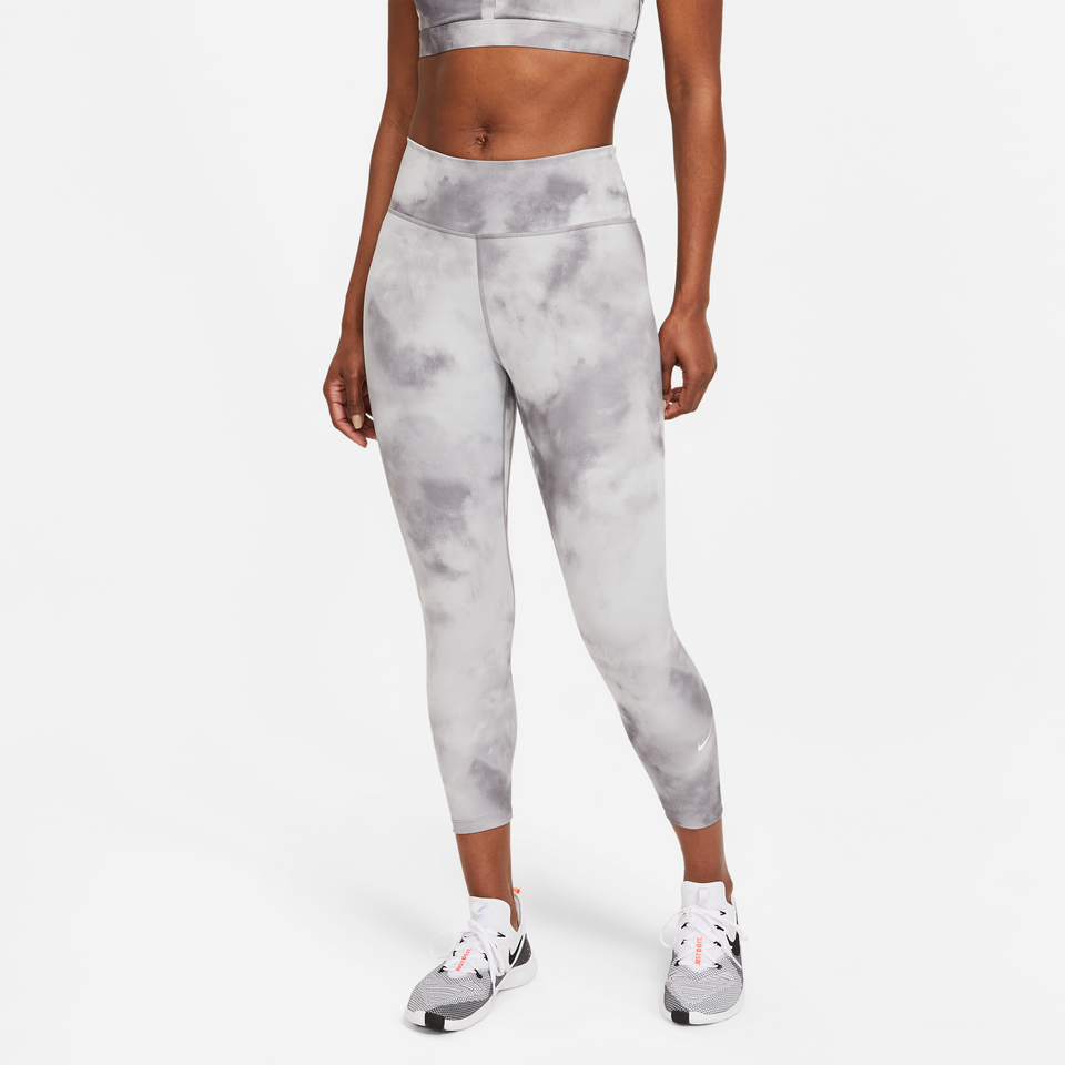 Nike Women's One Icon Mid-Rise Crop Leggings (Smoke Grey/White) - CYASUMMER