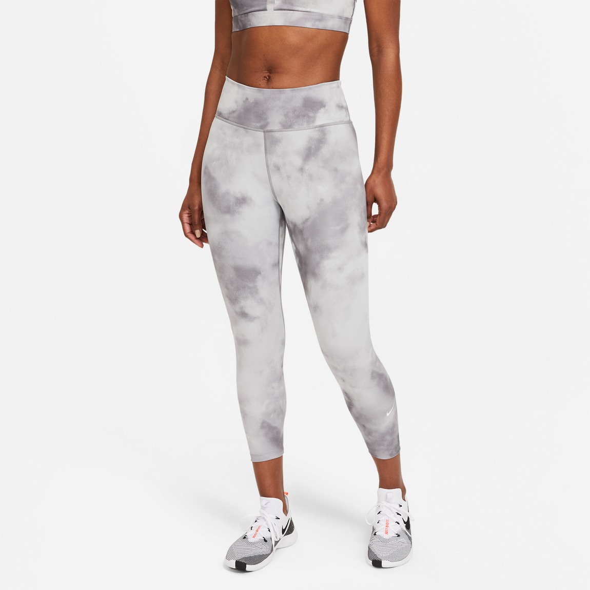 Nike Women's One Icon Mid-Rise Crop Leggings (Smoke Grey/White) - Nike Women's One Icon Mid-Rise Crop Leggings (Smoke Grey/White) - 