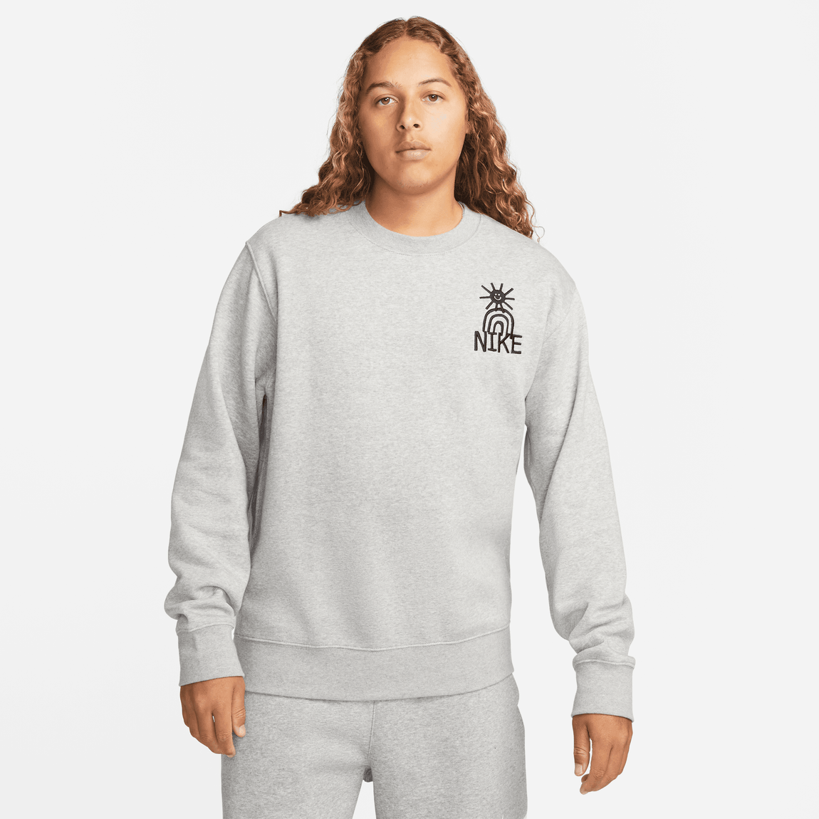 Nike Sportswear Men's Fleece Crew (Dark Grey Heather/Black) - Nike Sportswear Men's Fleece Crew (Dark Grey Heather/Black) - 