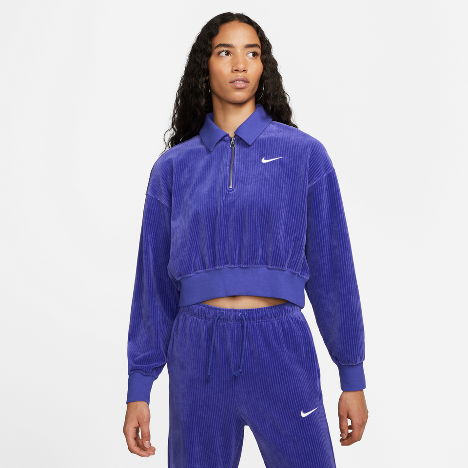Nike Women's NSW Velour Cropped Quarter Zip Top (Lapis/Sail) - Women's - Hoodies & Sweatshirts