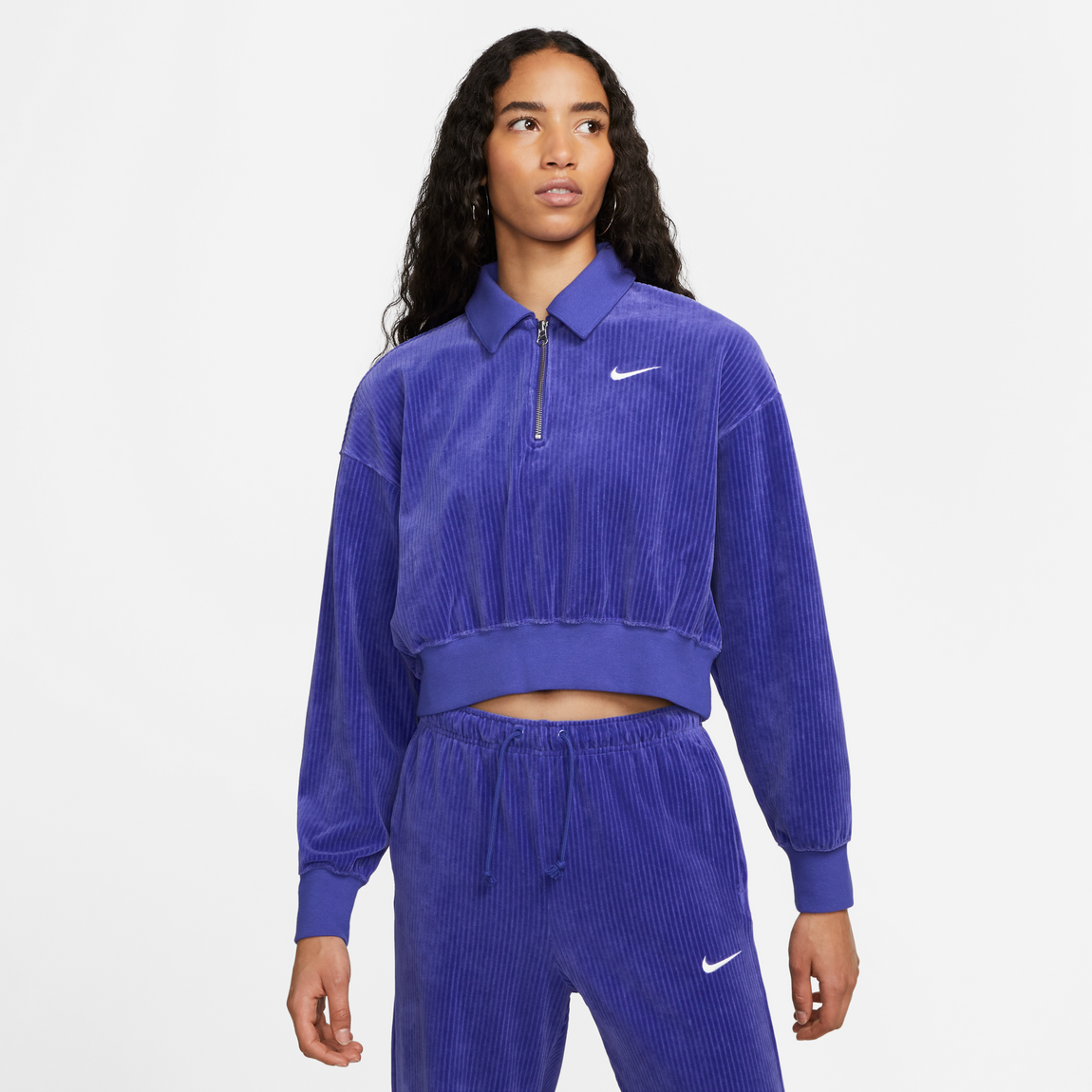 Nike Women's NSW Velour Cropped Quarter Zip Top (Lapis/Sail) - Nike Women's NSW Velour Cropped Quarter Zip Top (Lapis/Sail) - 