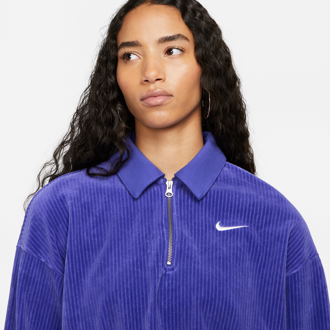Nike Women's NSW Velour Cropped Quarter Zip Top (Lapis/Sail) - Nike Women's NSW Velour Cropped Quarter Zip Top (Lapis/Sail) - 