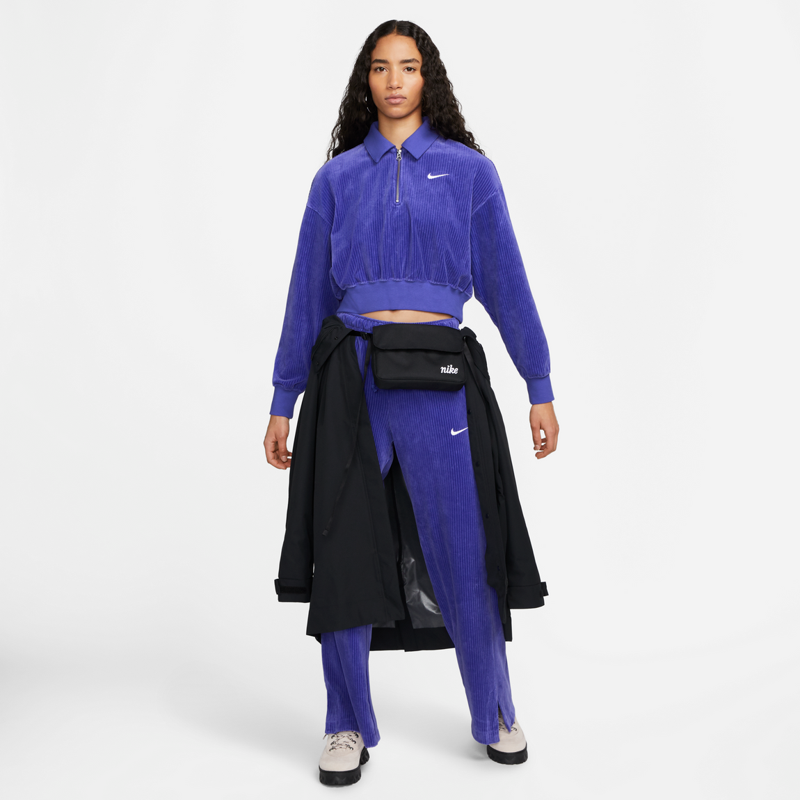 Nike Women's NSW Velour Cropped Quarter Zip Top (Lapis/Sail) - Nike Women's NSW Velour Cropped Quarter Zip Top (Lapis/Sail) - 