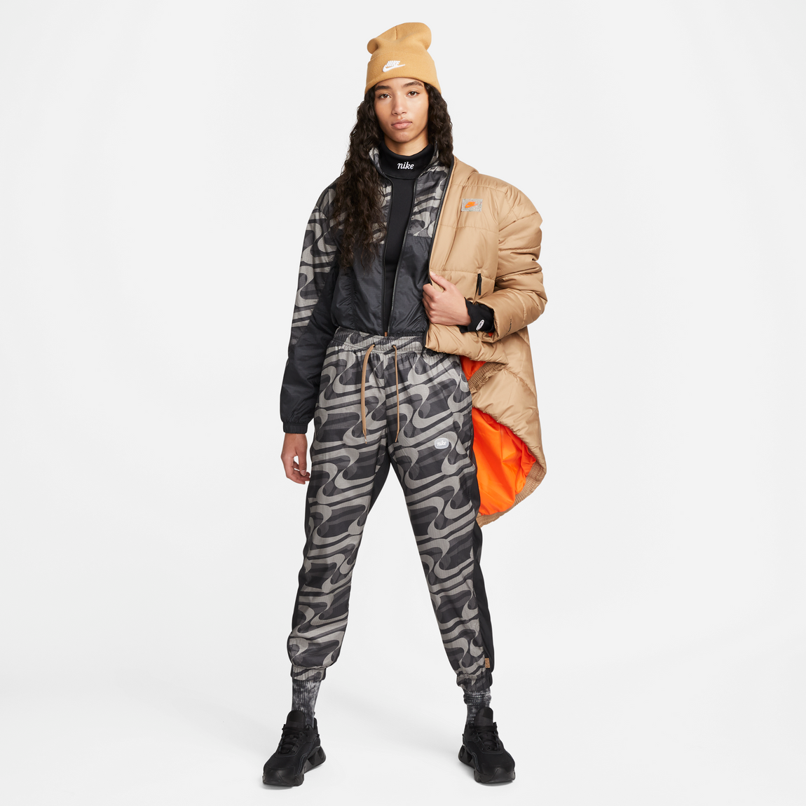 Nike Sportswear Icon Clash Women's Allover Print Pants (Black/Driftwood-White) - Nike Sportswear Icon Clash Women's Allover Print Pants (Black/Driftwood-White) - 