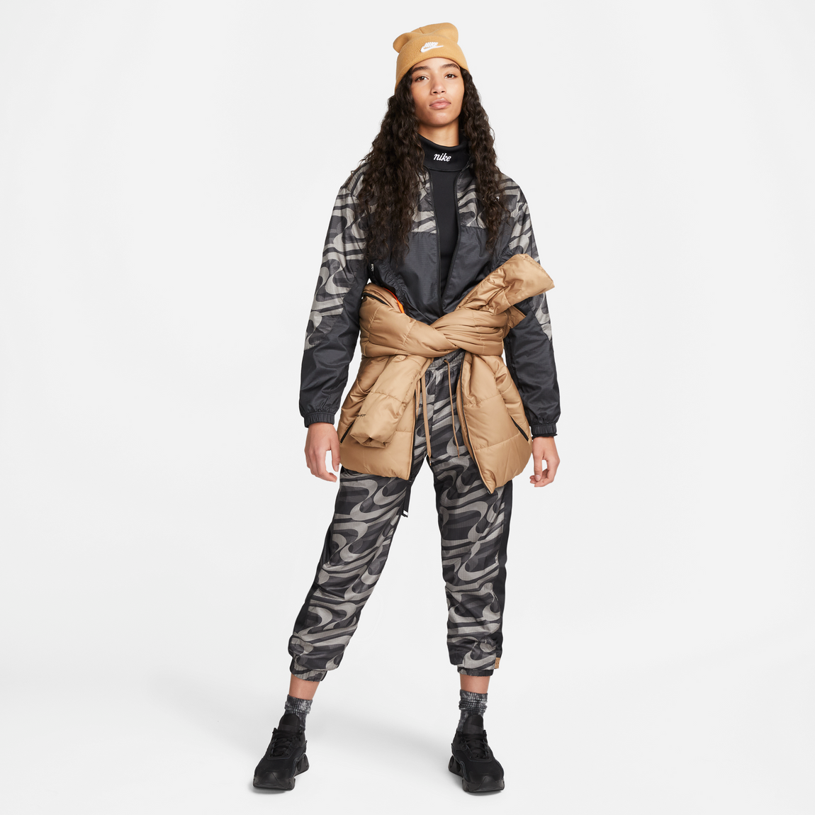 Nike Sportswear Icon Clash Women's Allover Print Jacket (Black/Driftwood-White) - Nike Sportswear Icon Clash Women's Allover Print Jacket (Black/Driftwood-White) - 