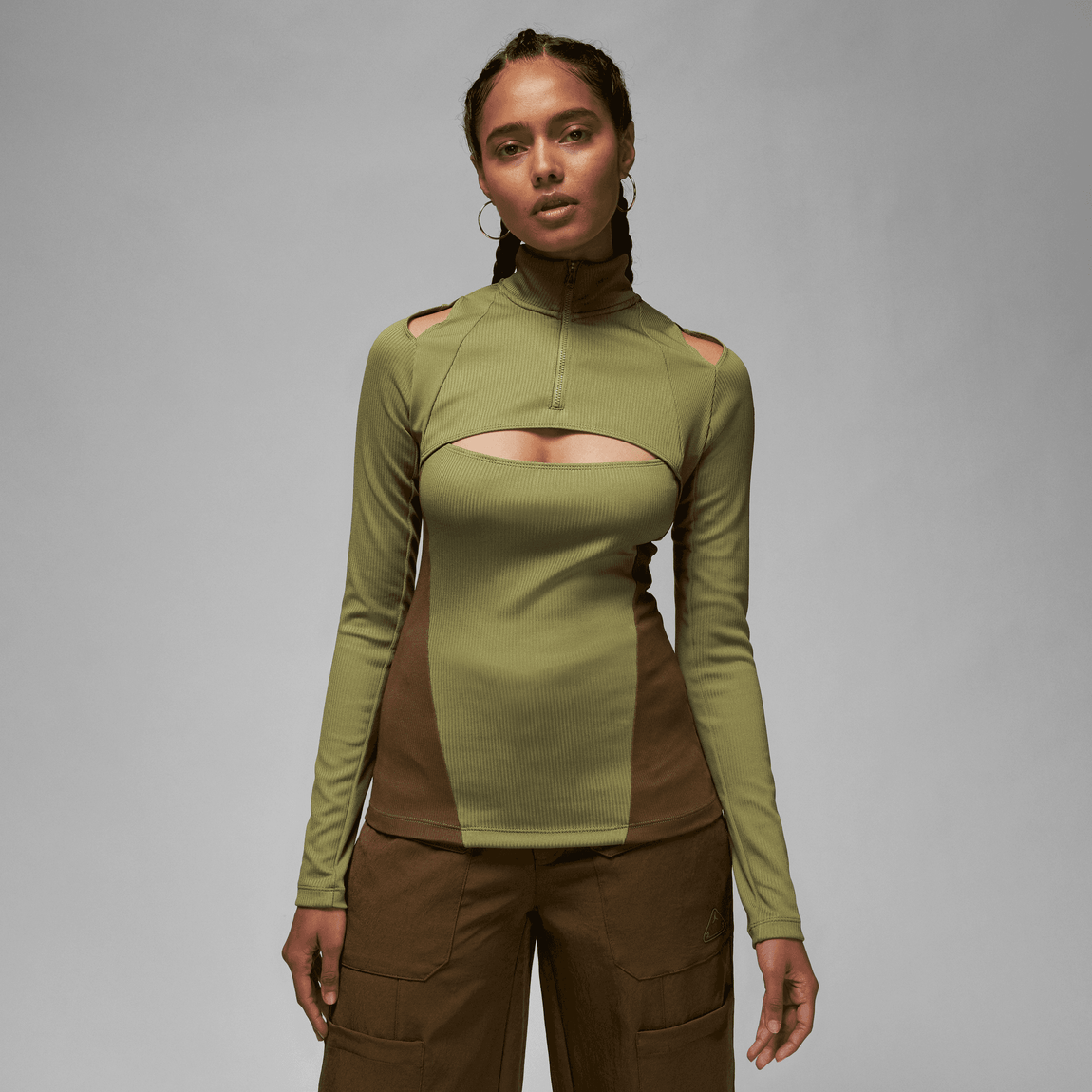 Jordan Women's 23 Engineered Quarter Zip Long-Sleeve Top (Pilgrim/Light Olive) - Jordan Women's 23 Engineered Quarter Zip Long-Sleeve Top (Pilgrim/Light Olive) - 
