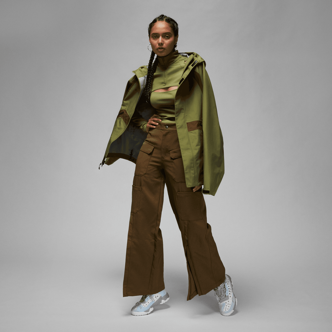 Jordan Women's 23 Engineered Quarter Zip Long-Sleeve Top (Pilgrim/Light Olive) - Jordan Women's 23 Engineered Quarter Zip Long-Sleeve Top (Pilgrim/Light Olive) - 