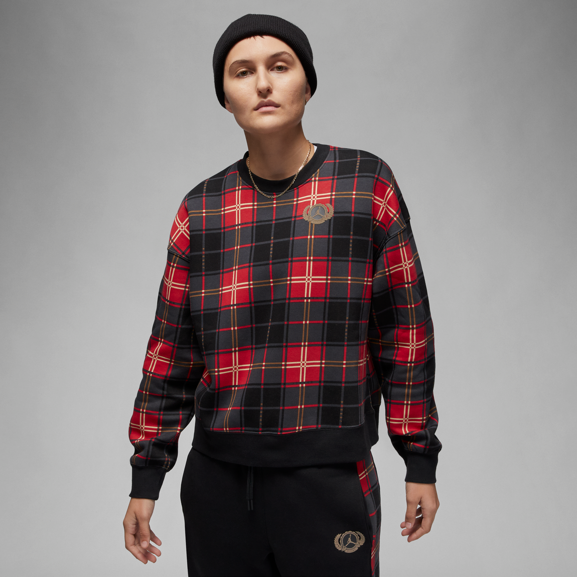 Jordan Women's Brooklyn Fleece Crewneck (Fire Red/Dark Driftwood) - Jordan Women's Brooklyn Fleece Crewneck (Fire Red/Dark Driftwood) - 