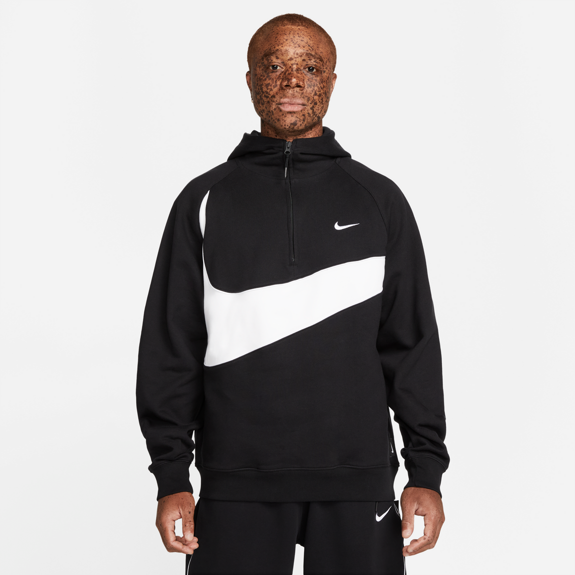 Nike Swoosh Half Zip Fleece Hoodie (Black/White) - Nike Swoosh Half Zip Fleece Hoodie (Black/White) - 