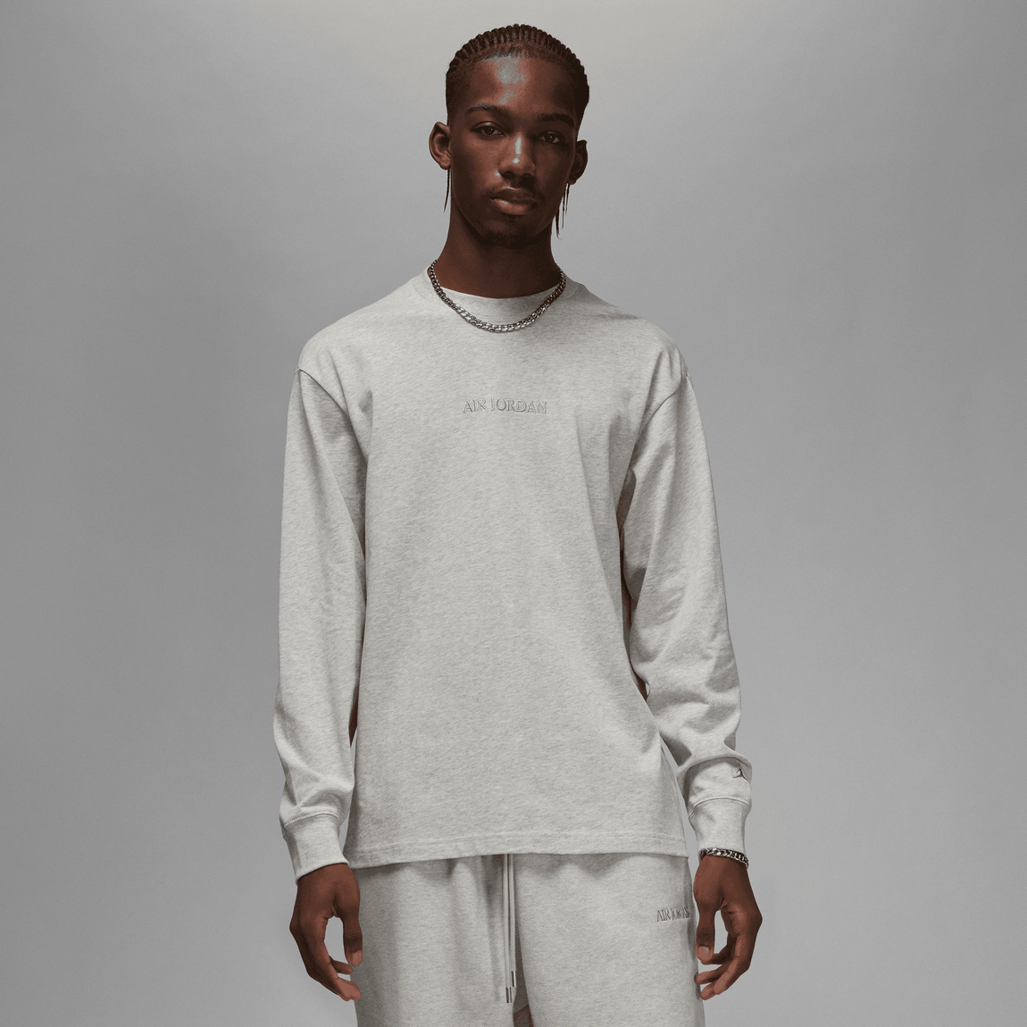 Jordan Wordmark LS Tee (Grey Heather) - Jordan Wordmark LS Tee (Grey Heather) - 