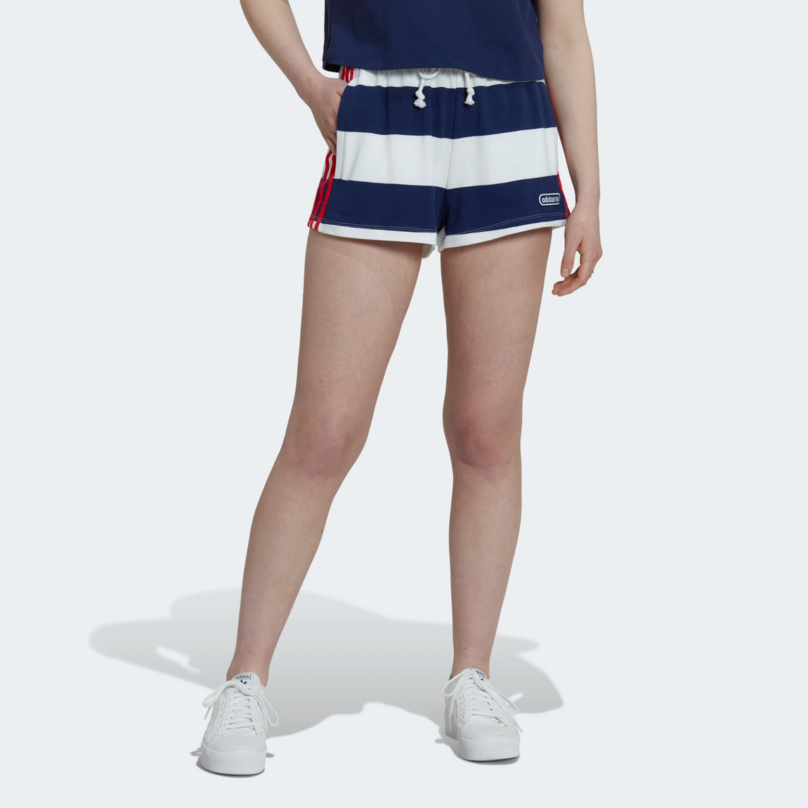 Adidas Women's Mid Waist Striped Shorts (Night Sky/White) - Adidas Women's Mid Waist Striped Shorts (Night Sky/White) - 