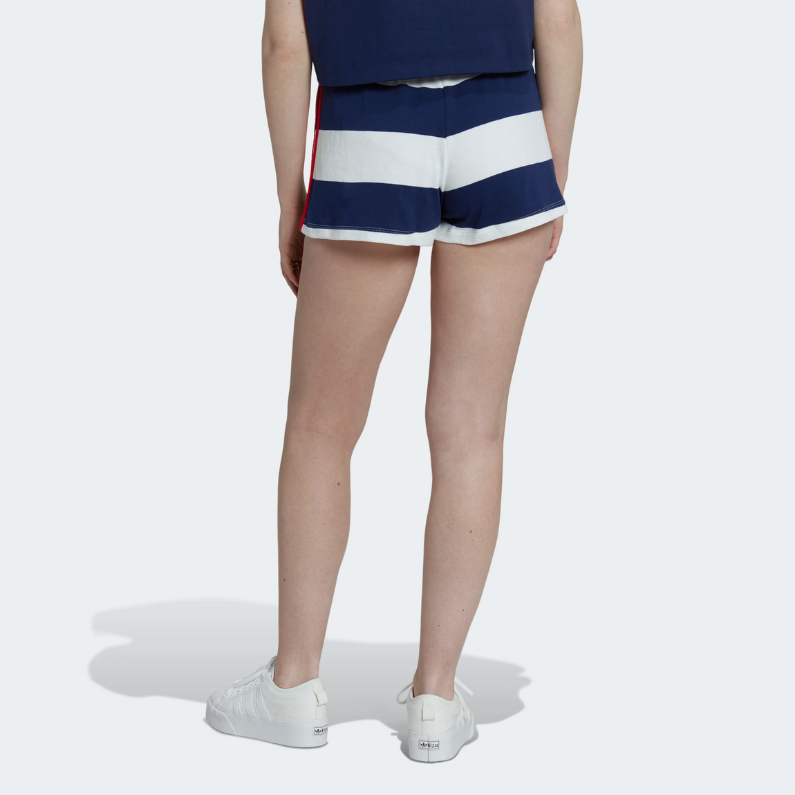 Adidas Women's Mid Waist Striped Shorts (Night Sky/White) - Adidas Women's Mid Waist Striped Shorts (Night Sky/White) - 
