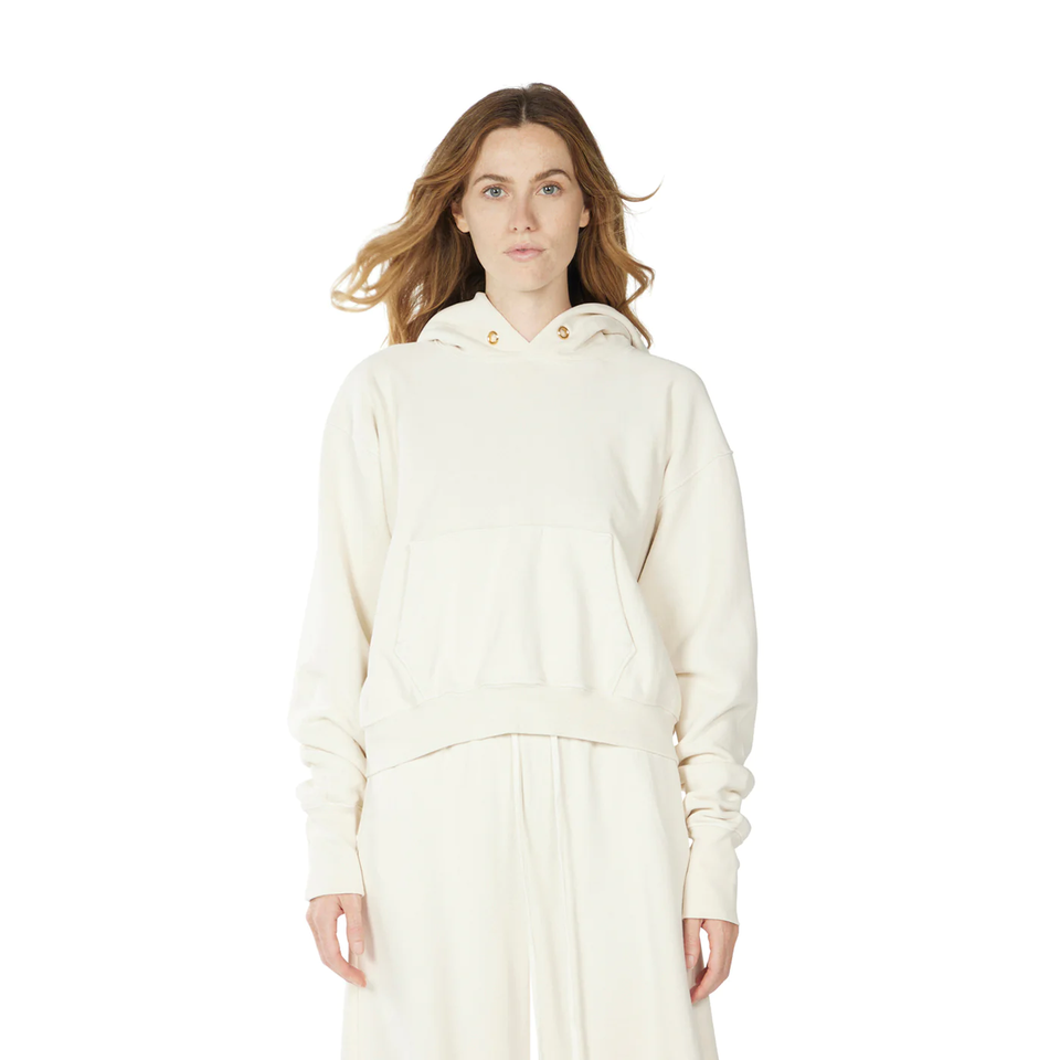Les Tien Women's Crop Pullover Hoodie (Ivory) - Women's Sweatshirts/Hoodies
