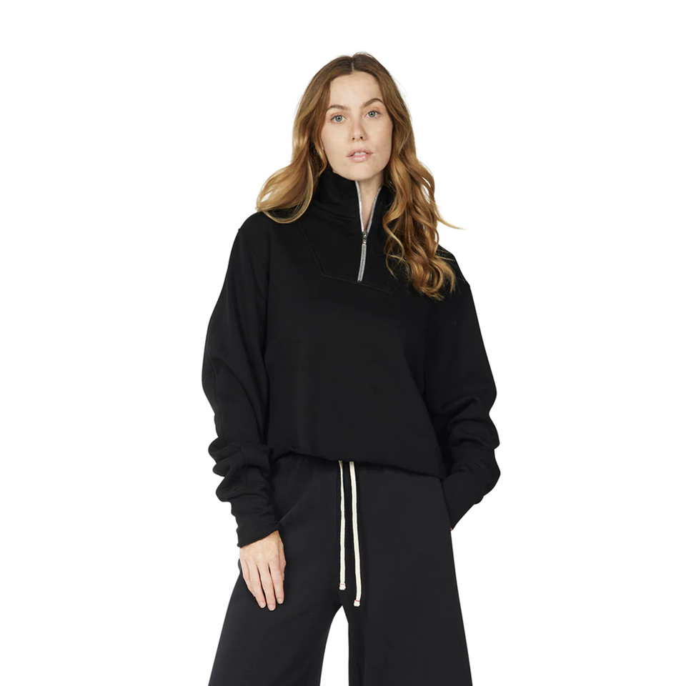 Les Tien Women's Crop Half Zip Pullover (Jet Black) - Women's Sweatshirts/Hoodies