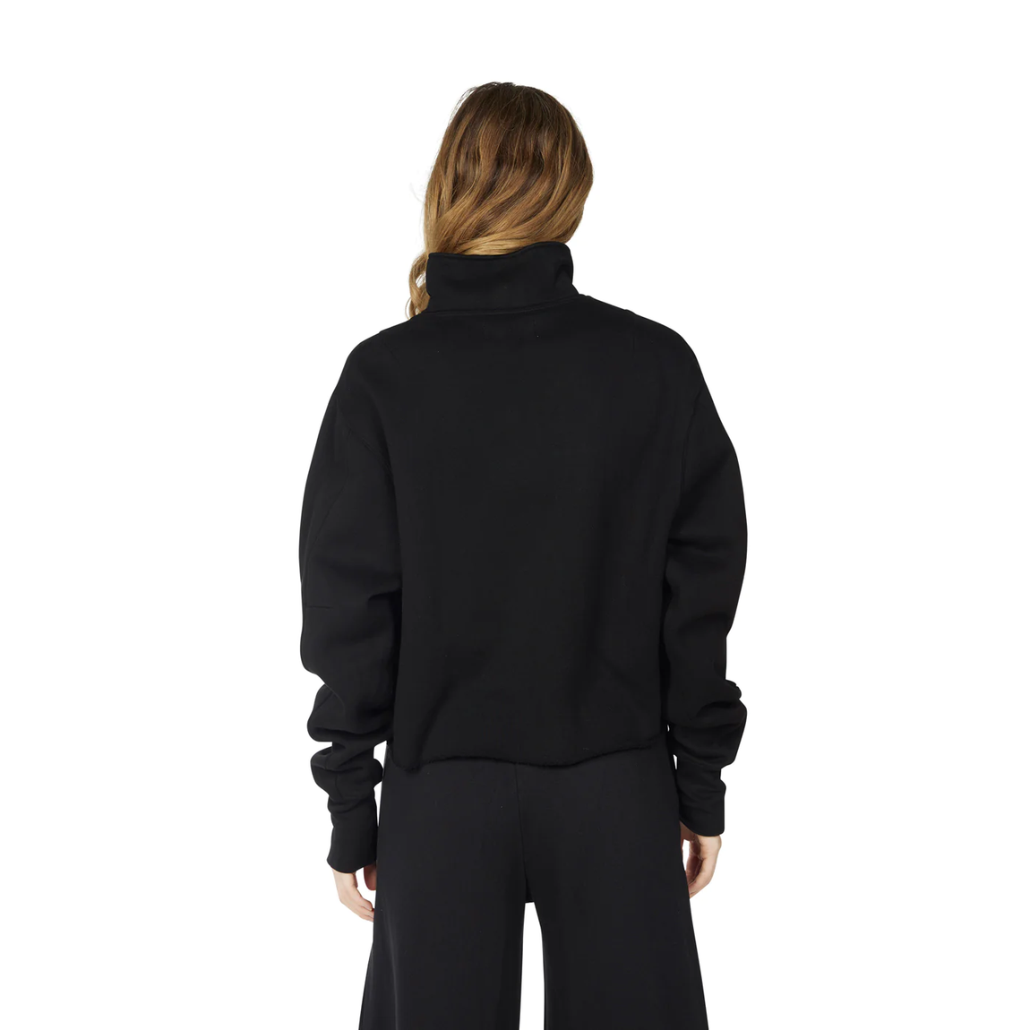 Les Tien Women's Crop Half Zip Pullover (Jet Black) - Les Tien Women's Crop Half Zip Pullover (Jet Black) - 