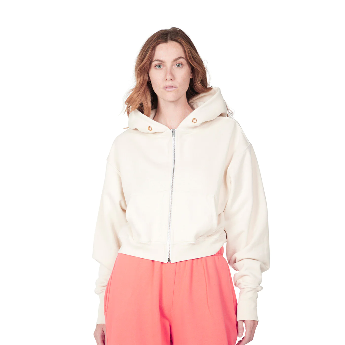 Les Tien Women's Crop Zip Hoodie (Ivory) - Les Tien Women's Crop Zip Hoodie (Ivory) - 