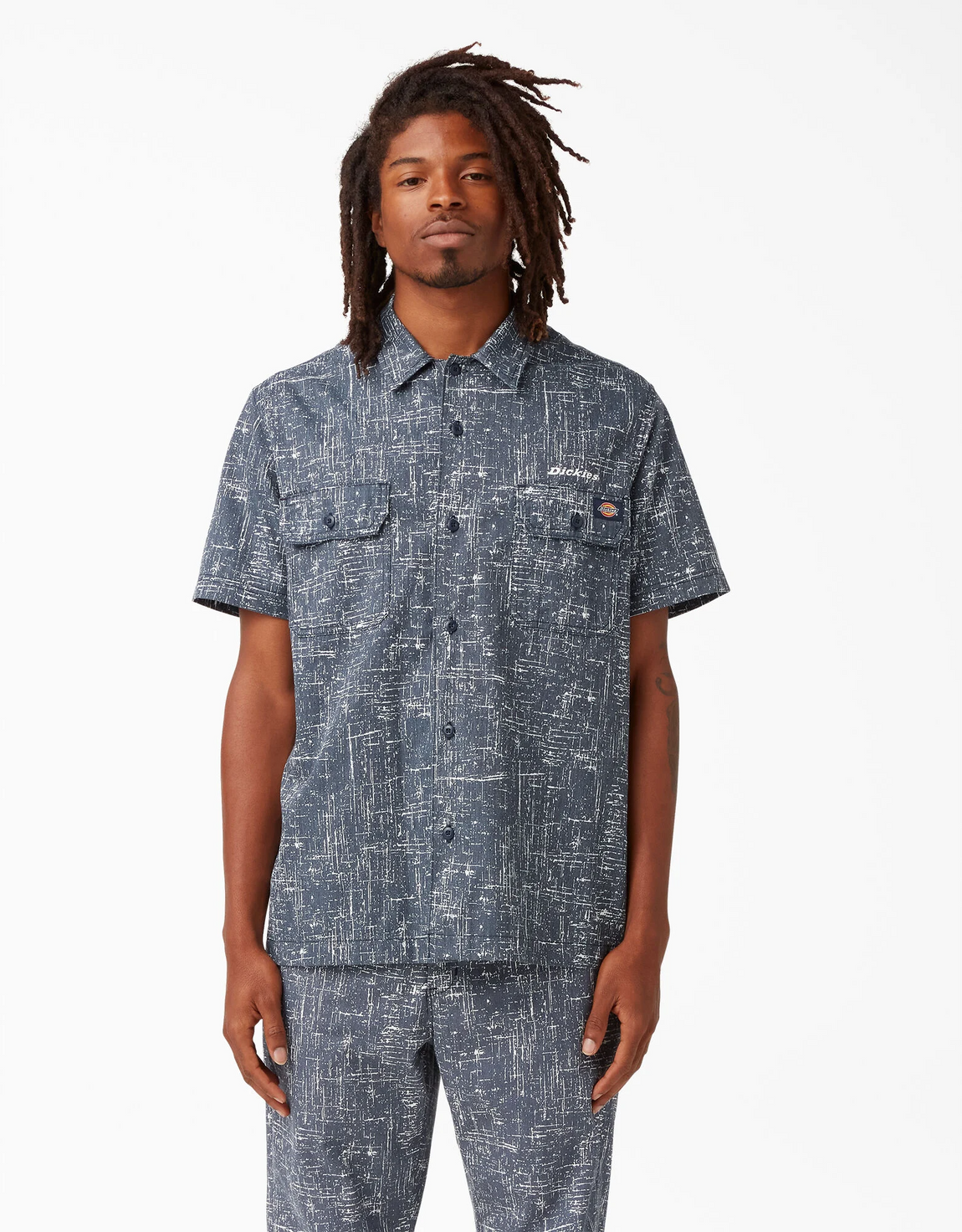 Dickies Embroidered Short Sleeve Work Shirt (Rinsed Navy Crosshatch)