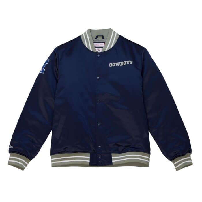 Mitchell & Ness Dallas Cowboys Heavyweight Satin Jacket (Navy) - Jackets & Outerwear